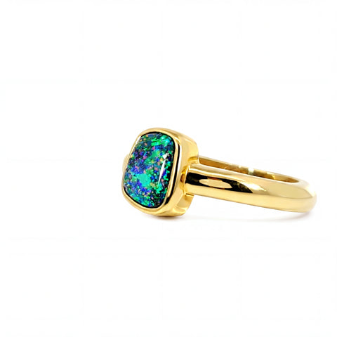 Boulder Opal Ring in 14K Yellow Gold (Green-Blue)