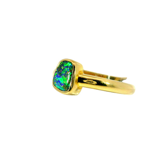 Boulder Opal Ring in 14K Yellow Gold (Green-Blue)