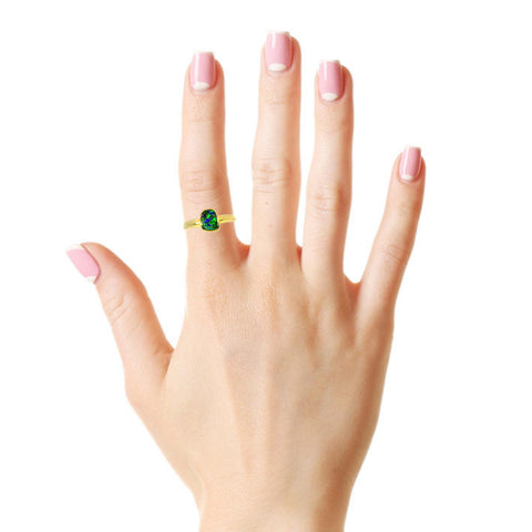 Boulder Opal Ring in 14K Yellow Gold (Green-Blue)