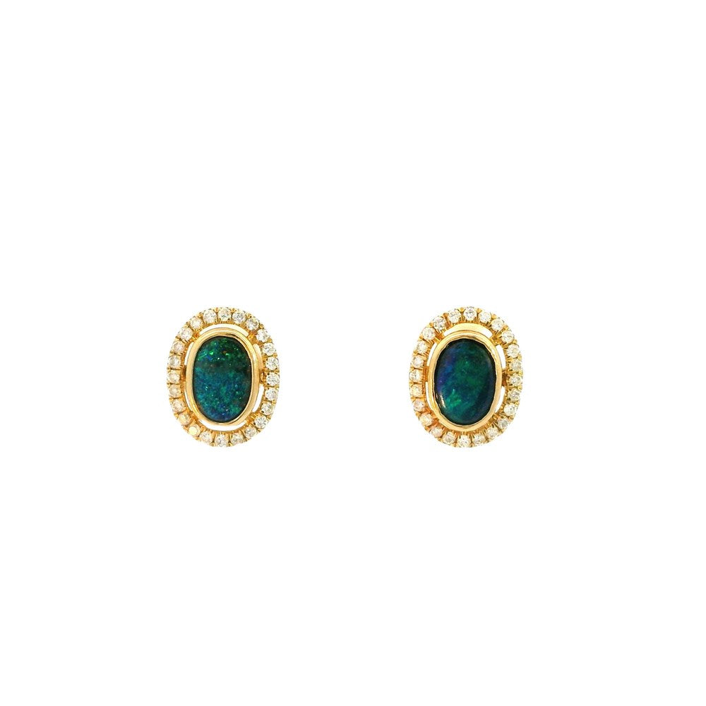 Australian Opal Boulder Earrings set in 14K Yellow Gold