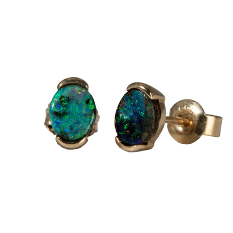 Boulder Opal Earrings in 14K White Gold - Multicolour