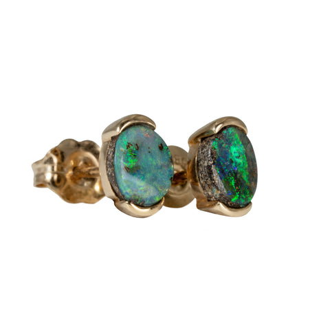 Boulder Opal Earrings in 14K White Gold - Multicolour