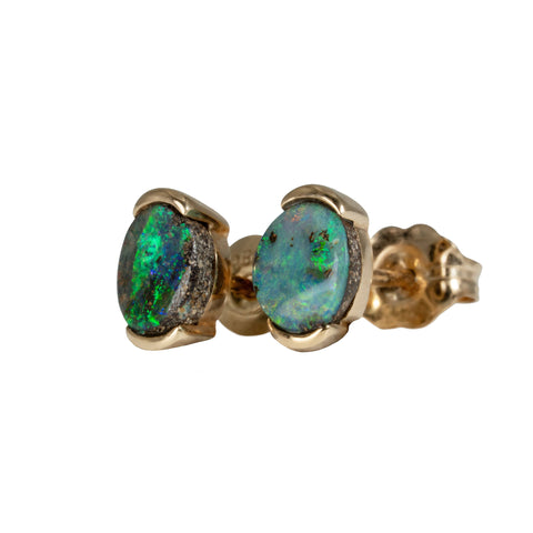 Boulder Opal Earrings in 14K White Gold - Multicolour