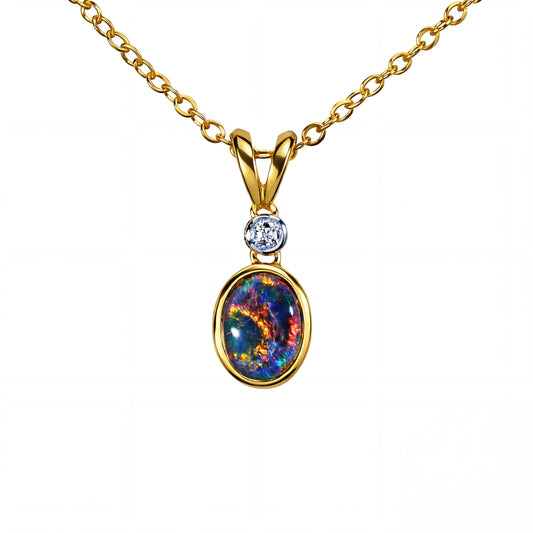 Triplet Opal Pendant in 9K Yellow Gold - Multicolour