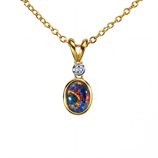 Triplet Opal Pendant in 9K Yellow Gold - Multicolour - Australian Opal Cutters and Pearl Divers