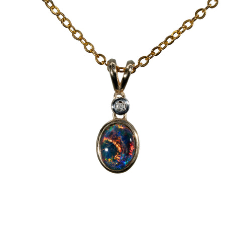 Triplet Opal Pendant in 9K Yellow Gold - Multicolour