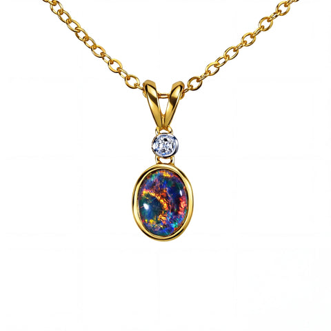 Triplet Opal Pendant in 9K Yellow Gold - Multicolour - Australian Opal Cutters and Pearl Divers