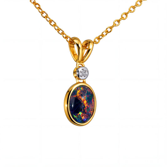 Triplet Opal Pendant in 9K Yellow Gold - Multicolour
