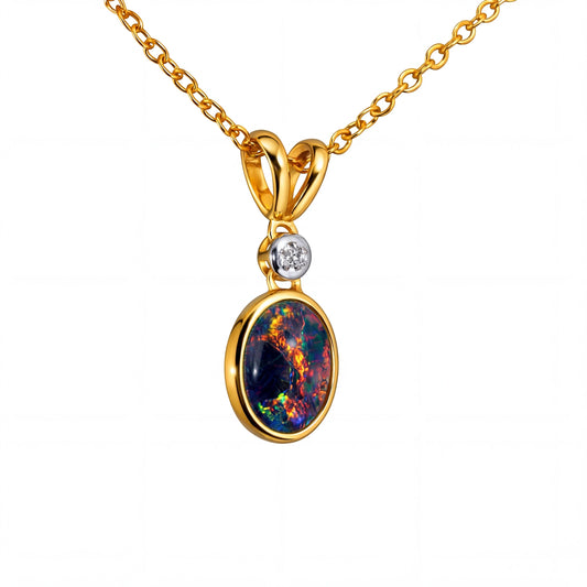Triplet Opal Pendant in 9K Yellow Gold - Multicolour - Australian Opal Cutters and Pearl Divers
