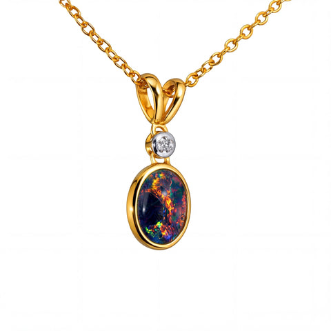 Triplet Opal Pendant in 9K Yellow Gold - Multicolour - Australian Opal Cutters and Pearl Divers