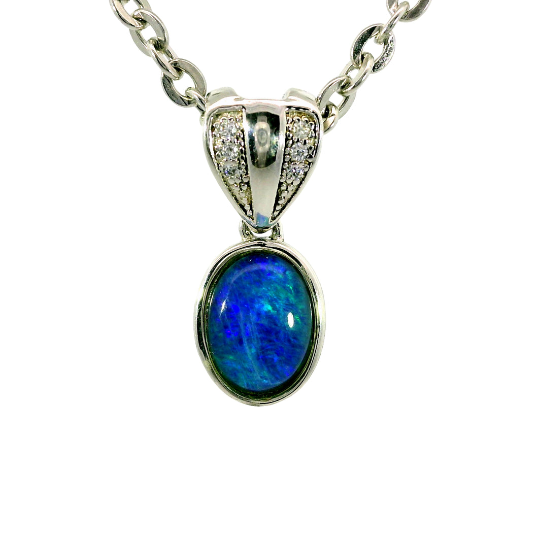 Triplet Opal Pendant in 925 Sterling Silver - Green-Blue