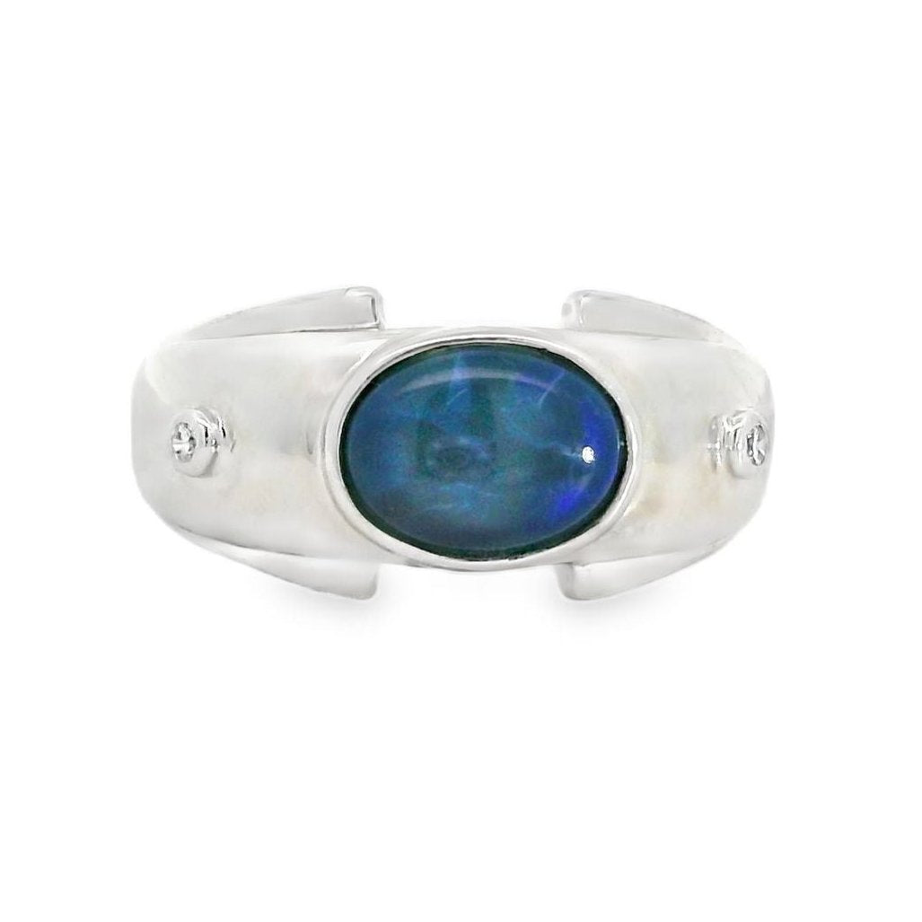 Australian Opal Black Ring set in Sterling Silver