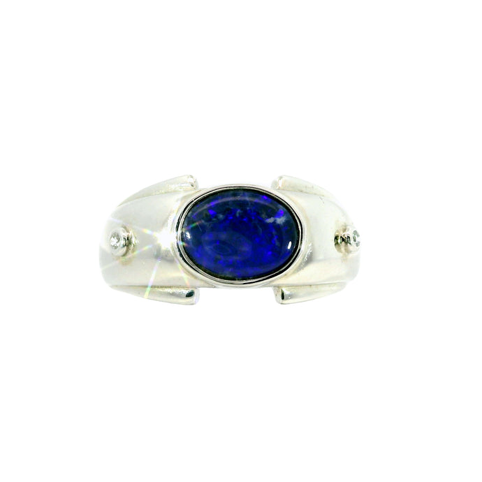 Black Opal Ring in 925 Sterling Silver - Green-Blue