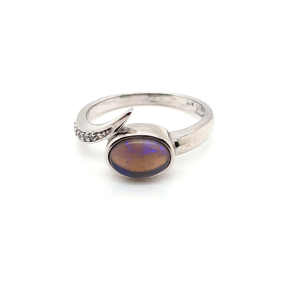 Australian Opal Black Ring set in Sterling Silver