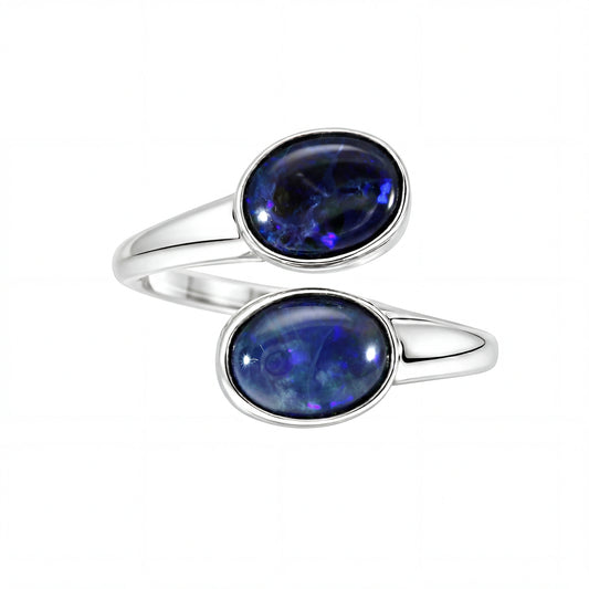 Black Opal Ring In 925 Sterling Silver - Green-Blue