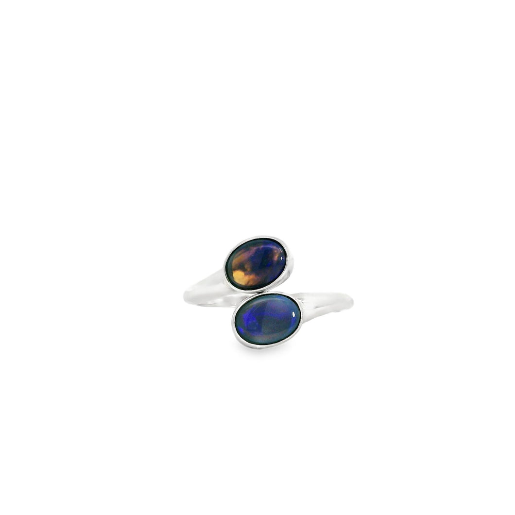 Australian Opal Black Ring set in Sterling Silver