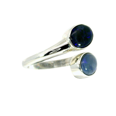 Black Opal Ring in 925 Sterling Silver - Green-Blue