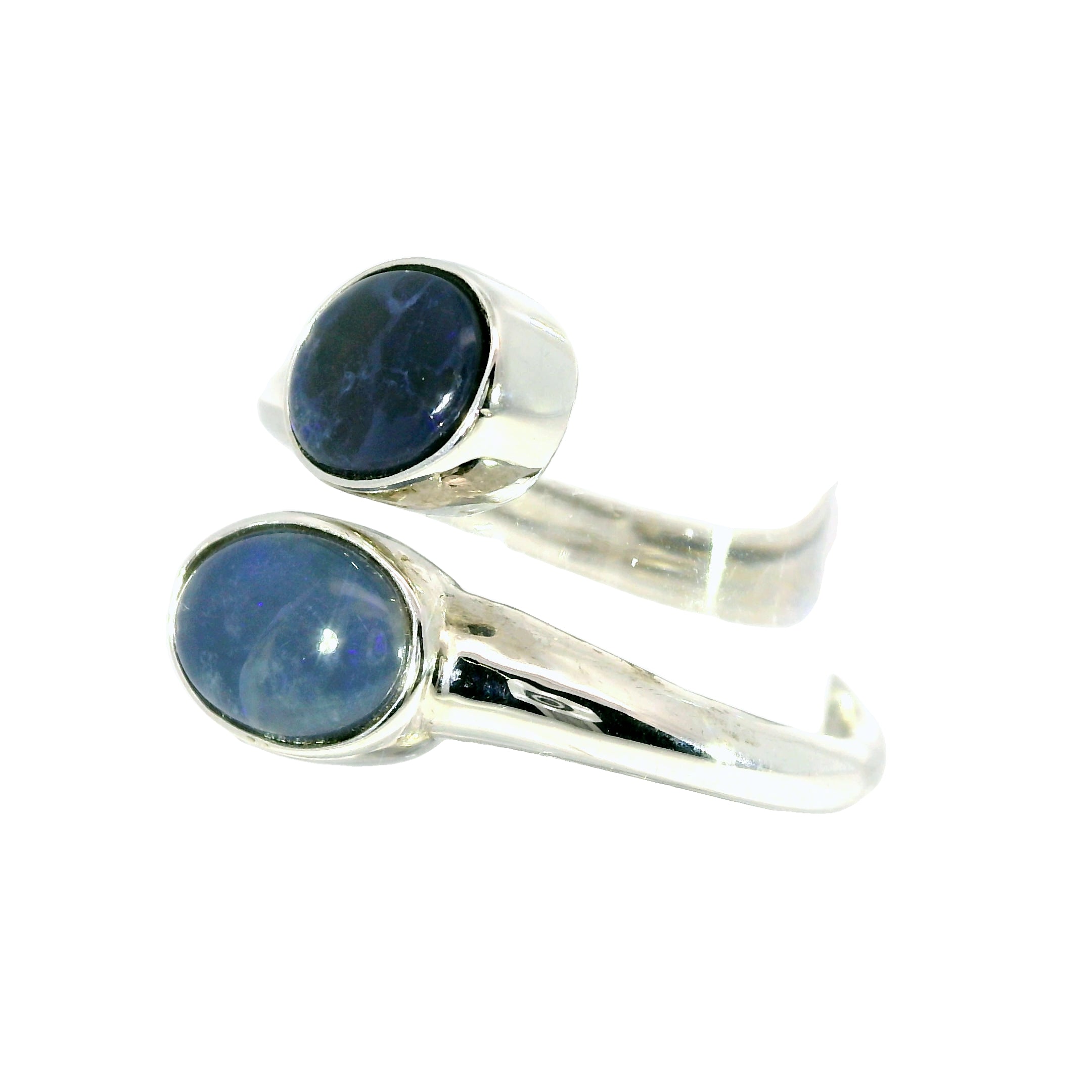 Black Opal Ring in 925 Sterling Silver - Green-Blue