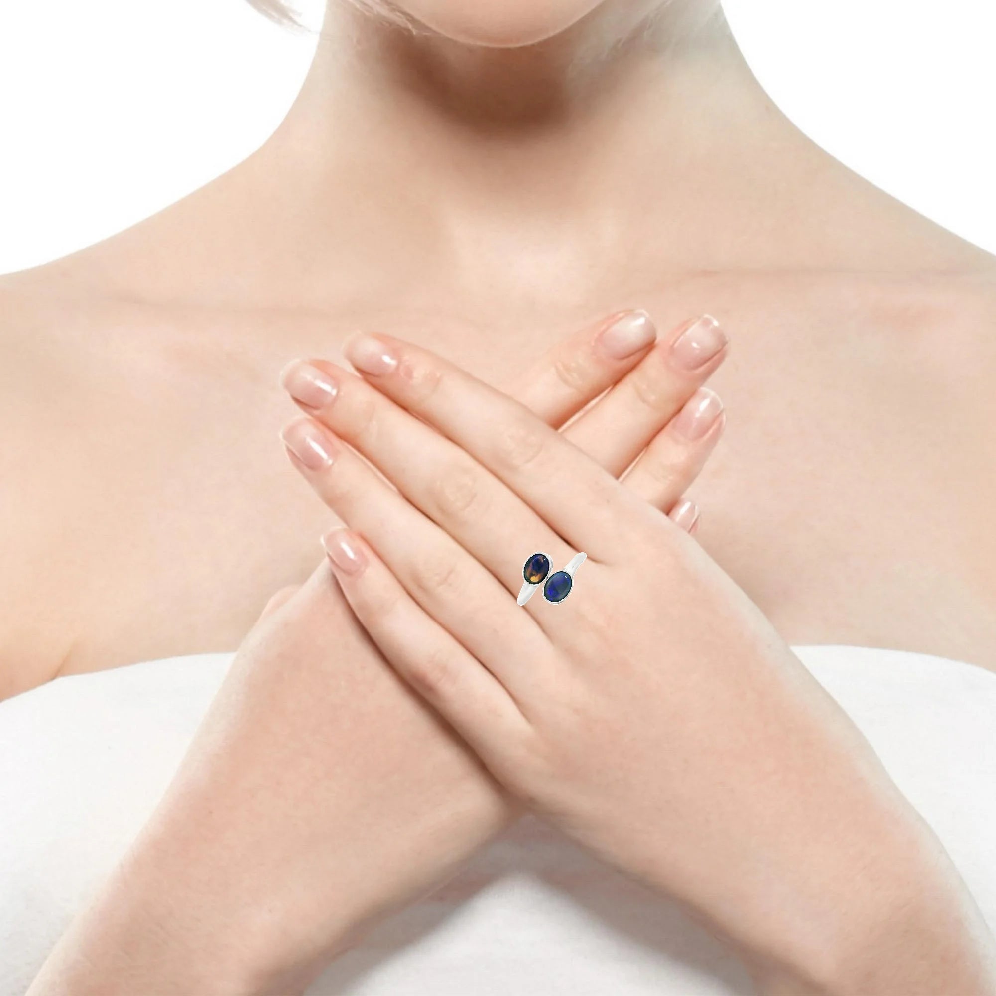 Black Opal Ring in 925 Sterling Silver - Green-Blue