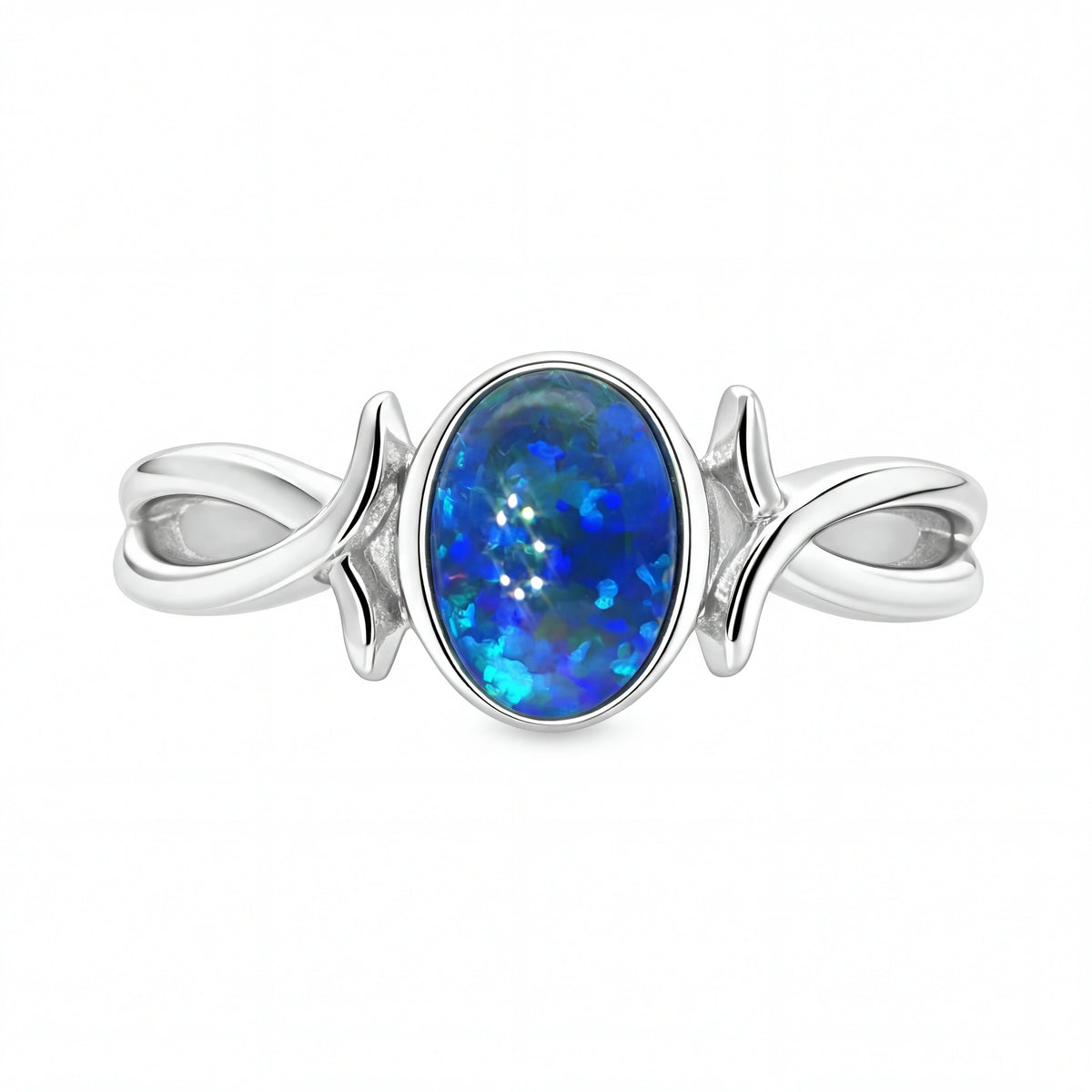Triplet Opal Ring in Stainless Steel - Green-Blue