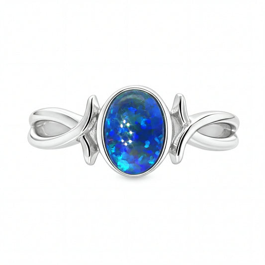 Triplet Opal Ring in Stainless Steel - Green-Blue