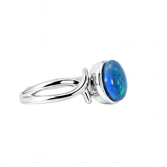 Triplet Opal Ring in Stainless Steel - Green-Blue - Australian Opal Cutters and Pearl Divers