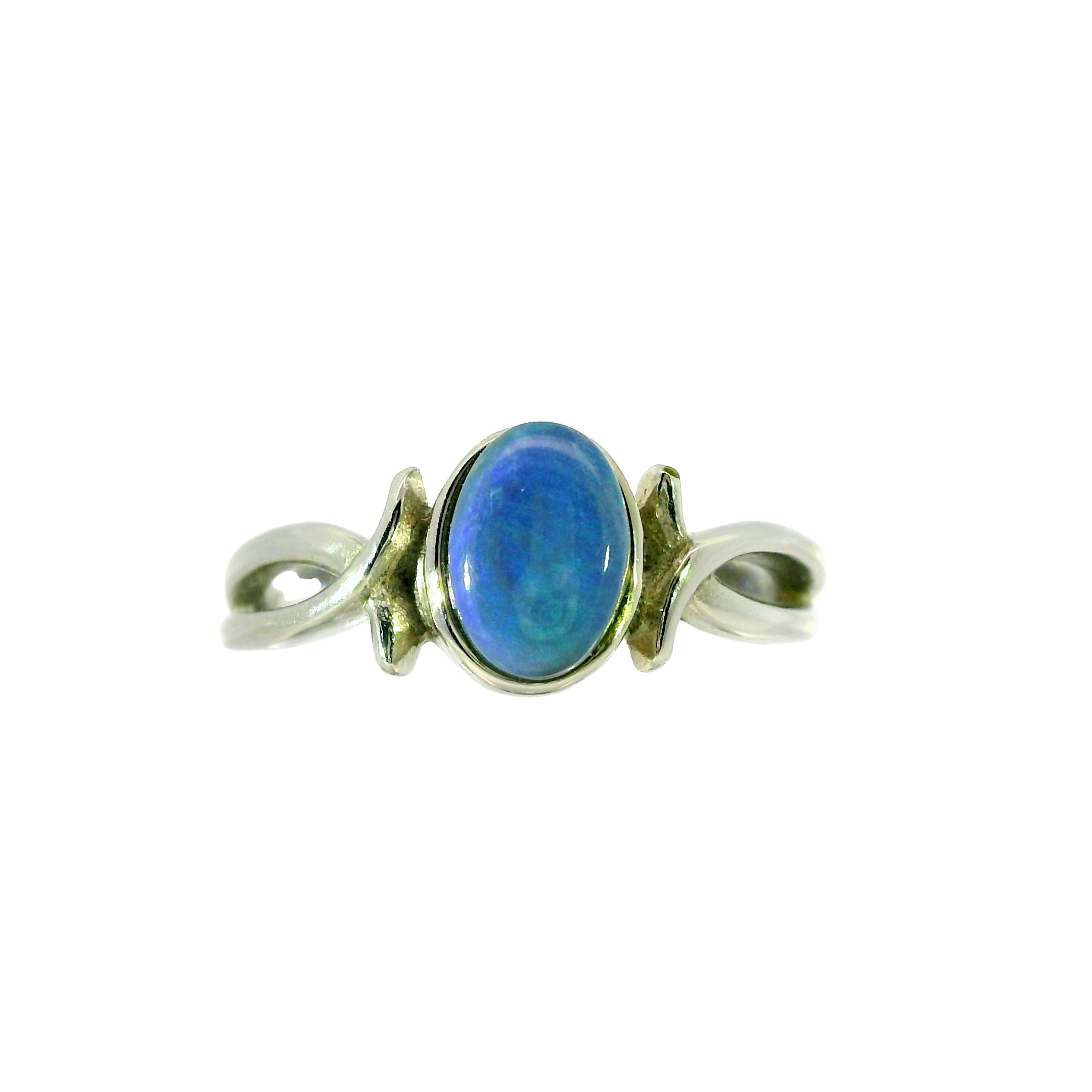 Black Opal Ring in Stainless Steel - Green-Blue