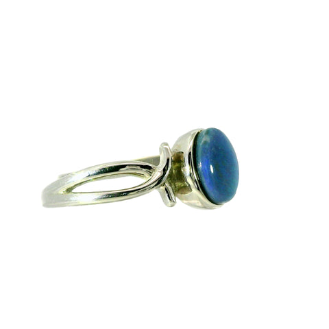 Black Opal Ring in Stainless Steel - Green-Blue