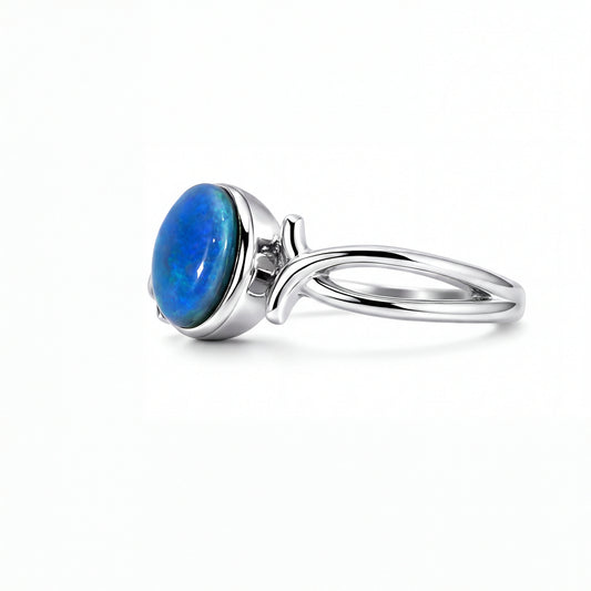 Triplet Opal Ring in Stainless Steel - Green-Blue