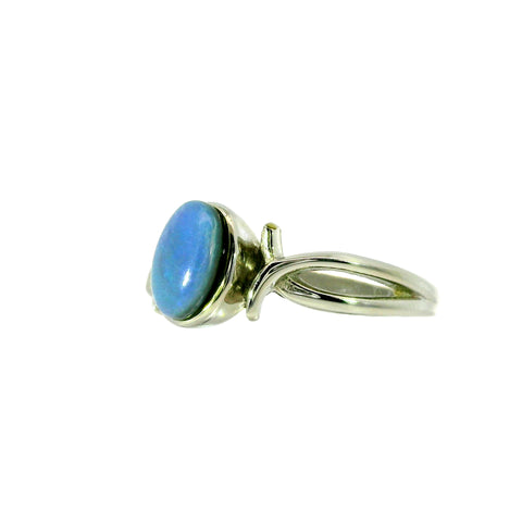 Black Opal Ring in Stainless Steel - Green-Blue