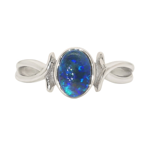 Triplet Opal Ring in Stainless Steel - Green-Blue