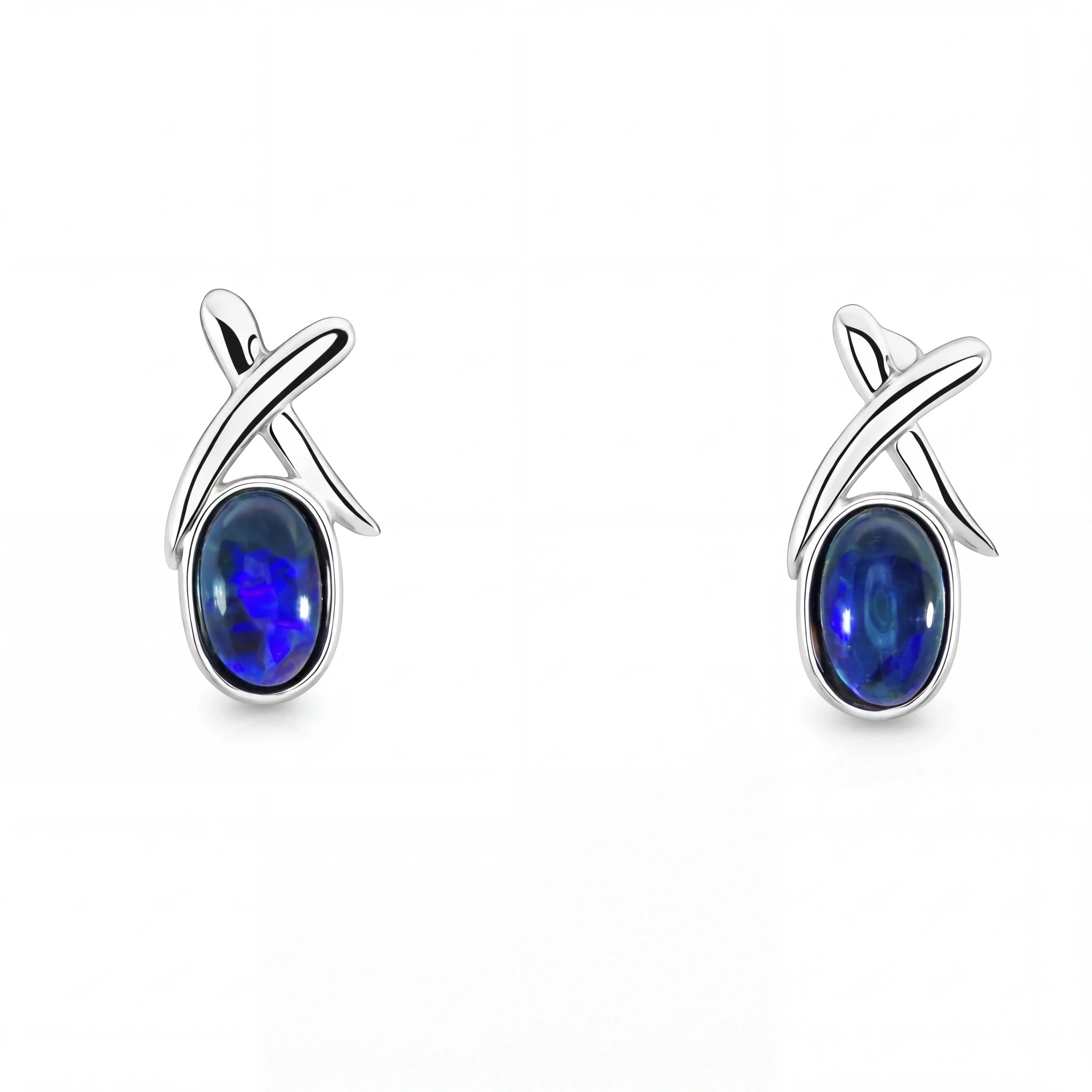 Black Opal Earrings set in 925 Sterling silver - Green-Blue - Australian Opal Cutters and Pearl Divers
