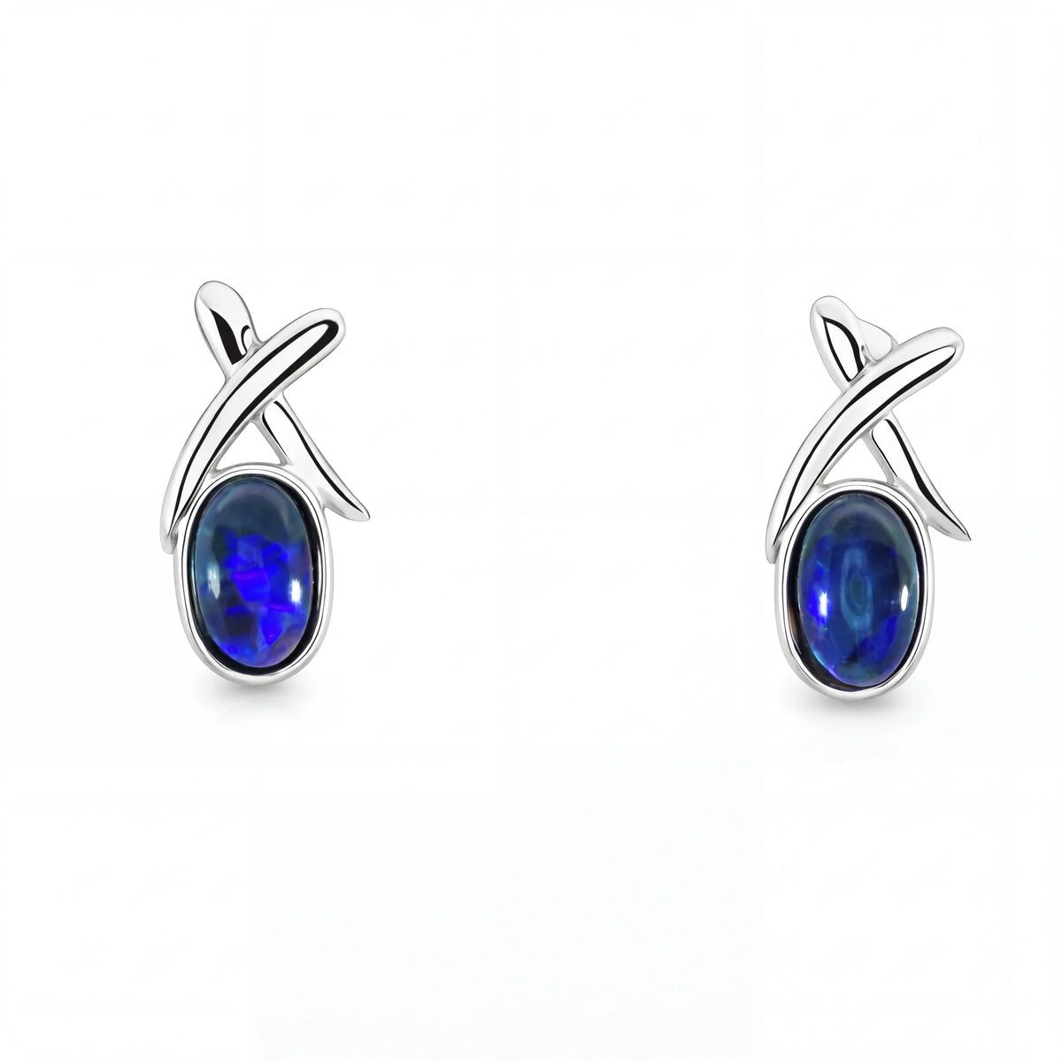 Black Opal Earrings set in 925 Sterling silver - Green-Blue - Australian Opal Cutters and Pearl Divers