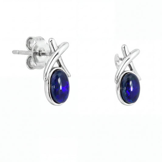 Black Opal Earrings set in 925 Sterling silver - Green-Blue