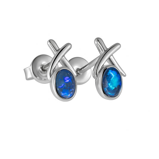 Black Opal Earrings in 925 Sterling Silver - Green-Blue