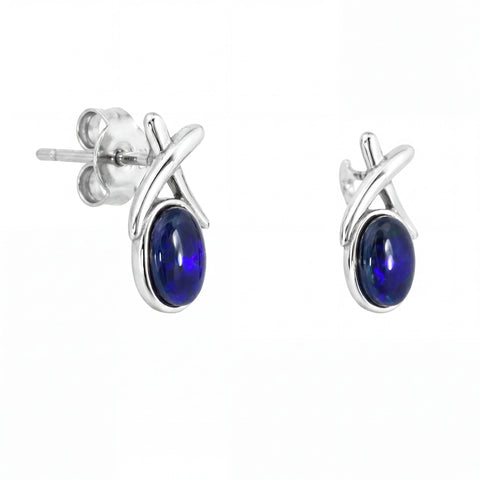Black Opal Earrings set in 925 Sterling silver - Green-Blue - Australian Opal Cutters and Pearl Divers