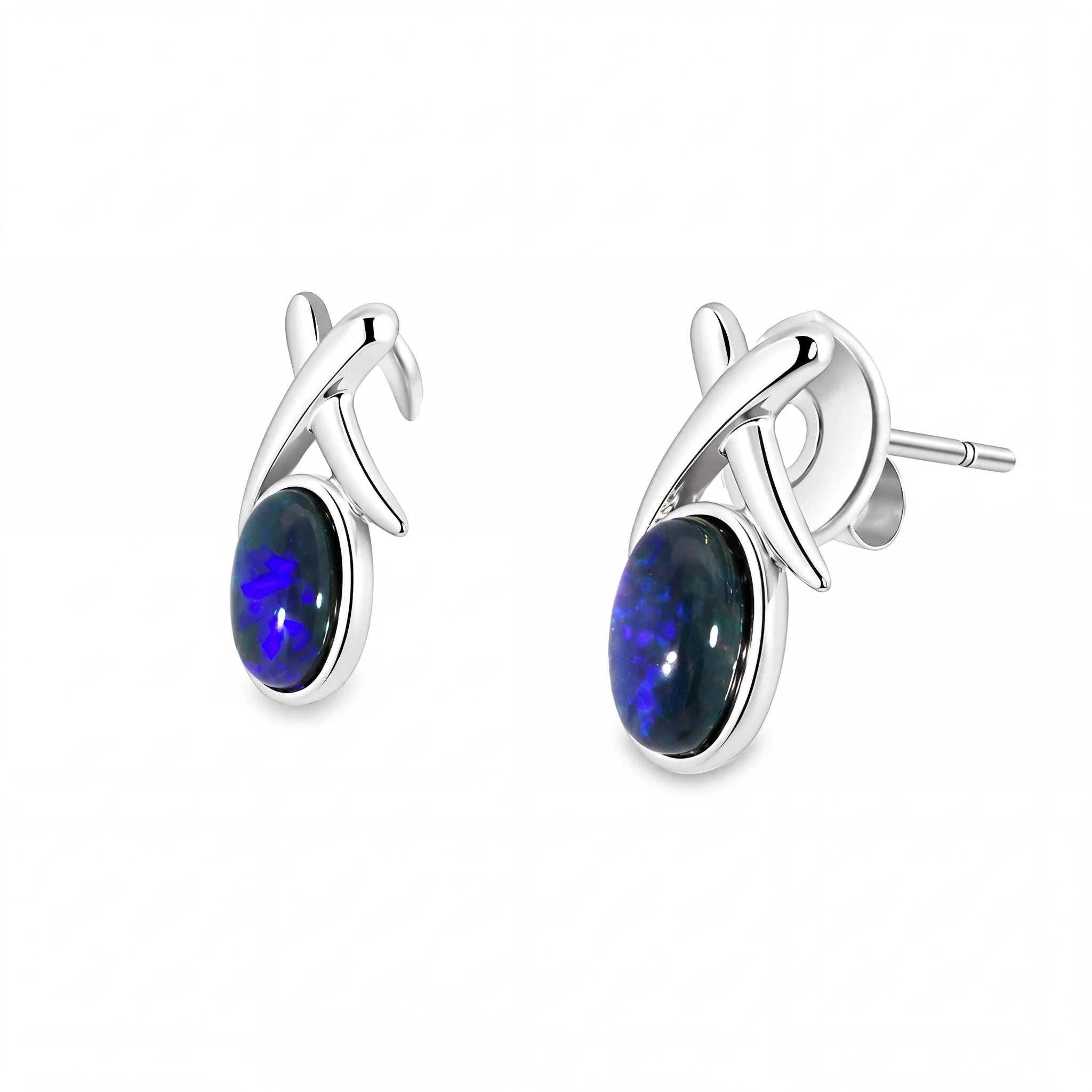 Black Opal Earrings set in 925 Sterling silver - Green-Blue - Australian Opal Cutters and Pearl Divers
