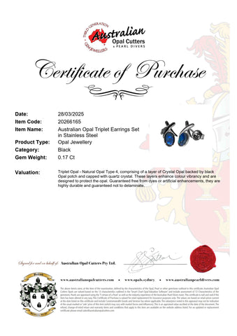 Black Opal Earrings in 925 Sterling Silver - Green-Blue