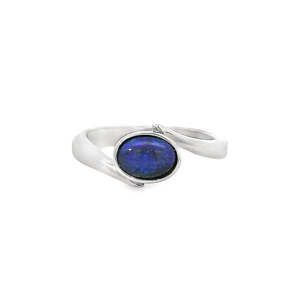 Australian Black Opal Ring set in Stainless Steel