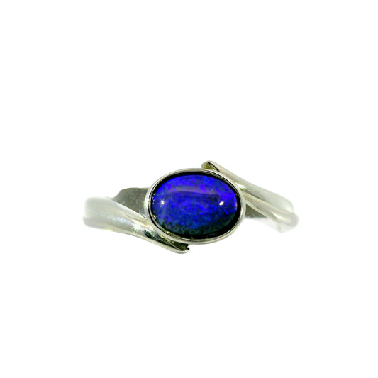 Black Opal Ring in Stainless Steel - Green-Blue