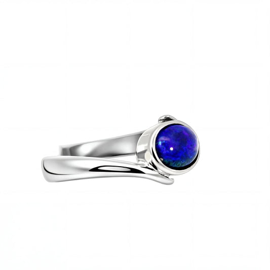 Black Opal Ring In Stainless Steel - Green and Blue