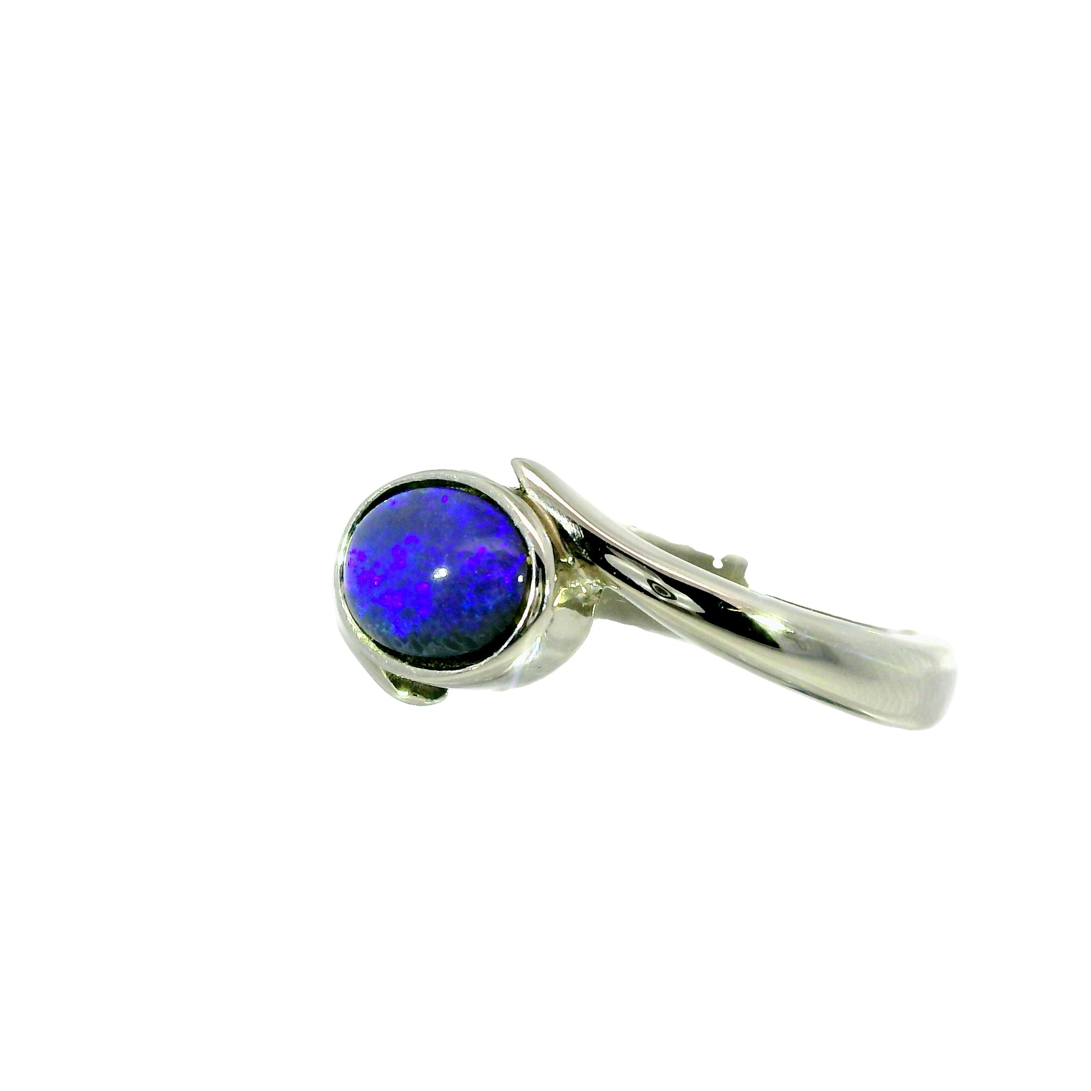 Black Opal Ring in Stainless Steel - Green-Blue