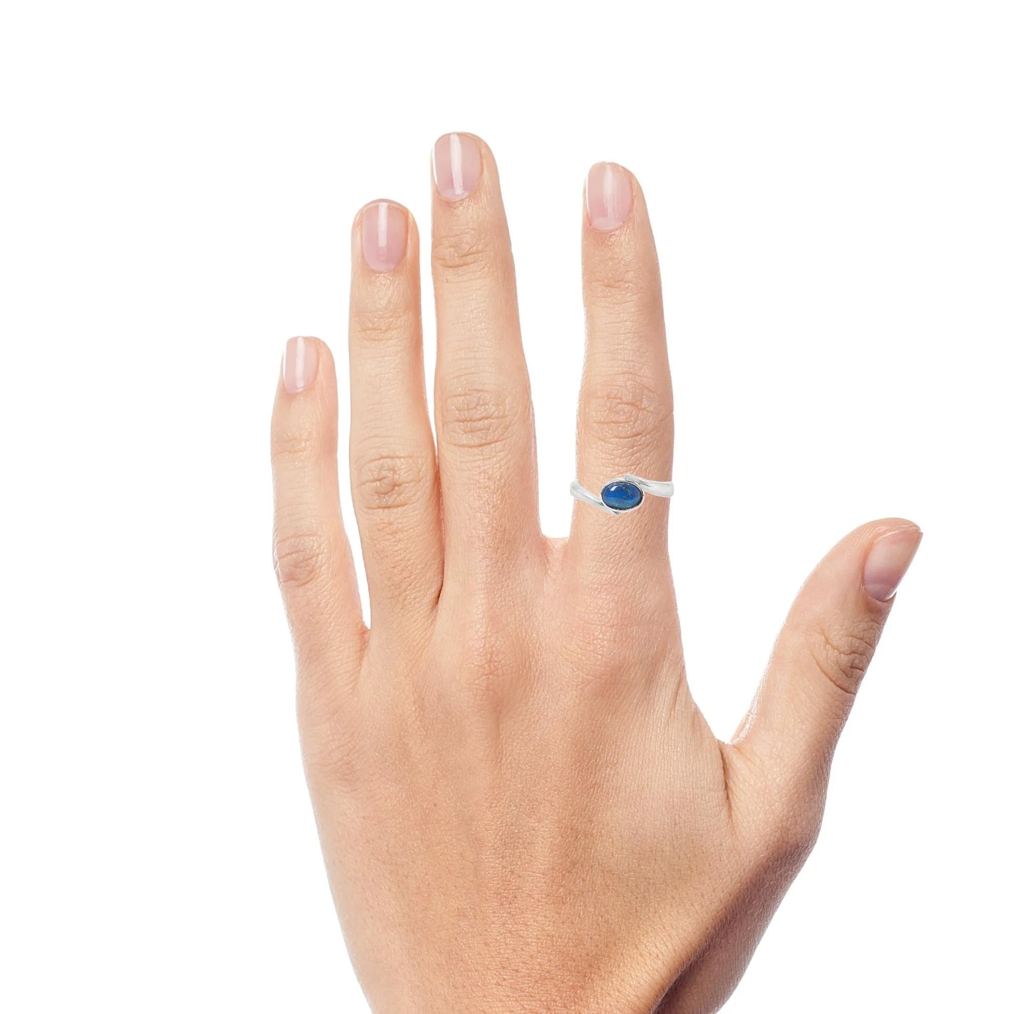 Black Opal Ring in Stainless Steel - Green-Blue