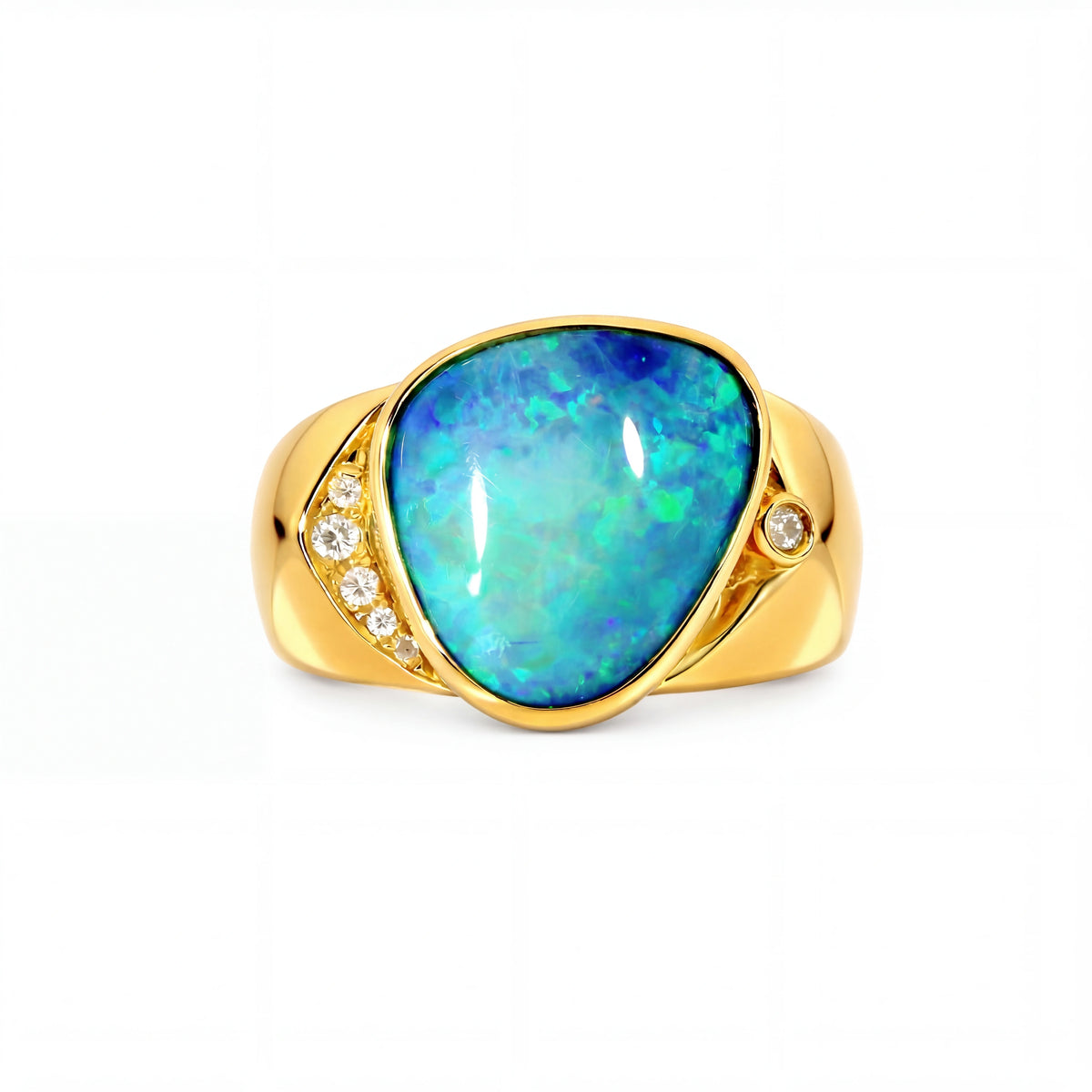 Doublet Opal Men's Ring in 14K Yellow Gold - Multicolour