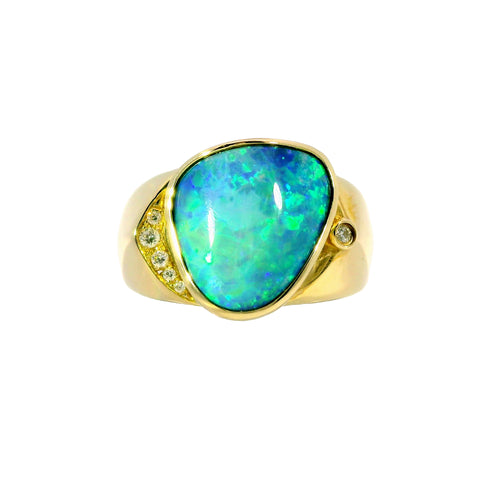 Doublet Opal Men's Ring in 14K Yellow Gold - Multicolour