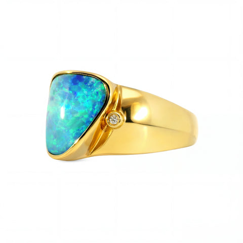 Doublet Opal Men's Ring in 14K Yellow Gold - Multicolour