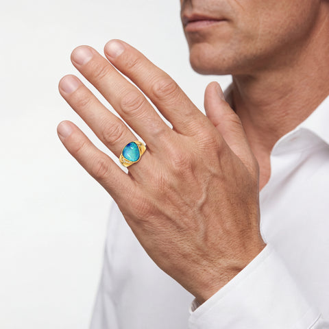 Doublet Opal Men's Ring in 14K Yellow Gold - Multicolour