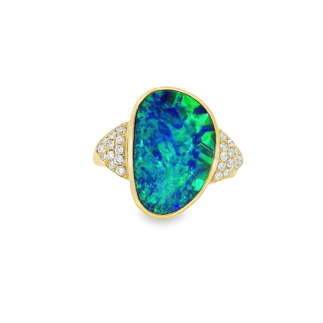 Australian Opal Doublet Ring set in 14K Yellow Gold