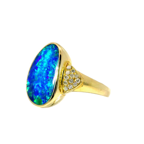 Doublet Opal Men's Ring in 14K Yellow Gold - Green-Blue