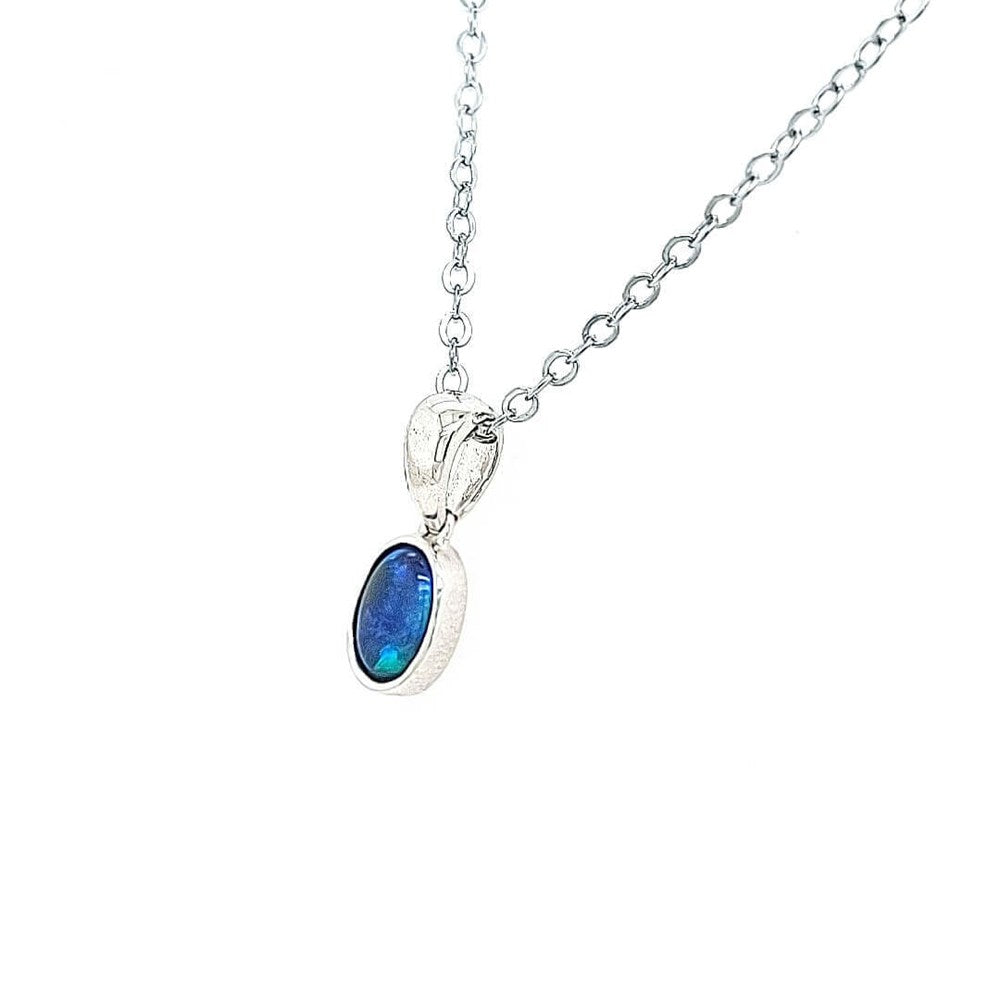 Natural Australian Dark Opal Pendant Set in Sterling Silver